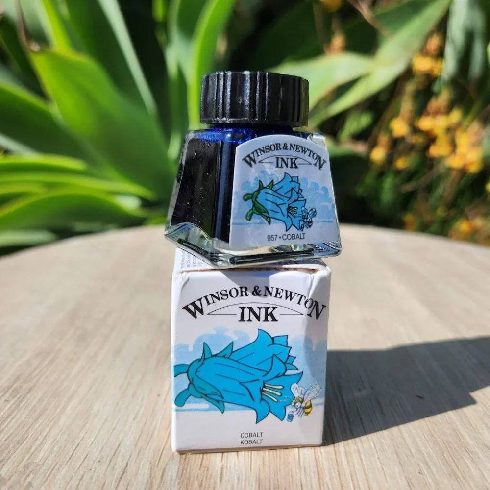 Winsor & Newton Drawing Ink 14ml Bottle Cobalt Blue Shimmer NEW Art Supplies Can